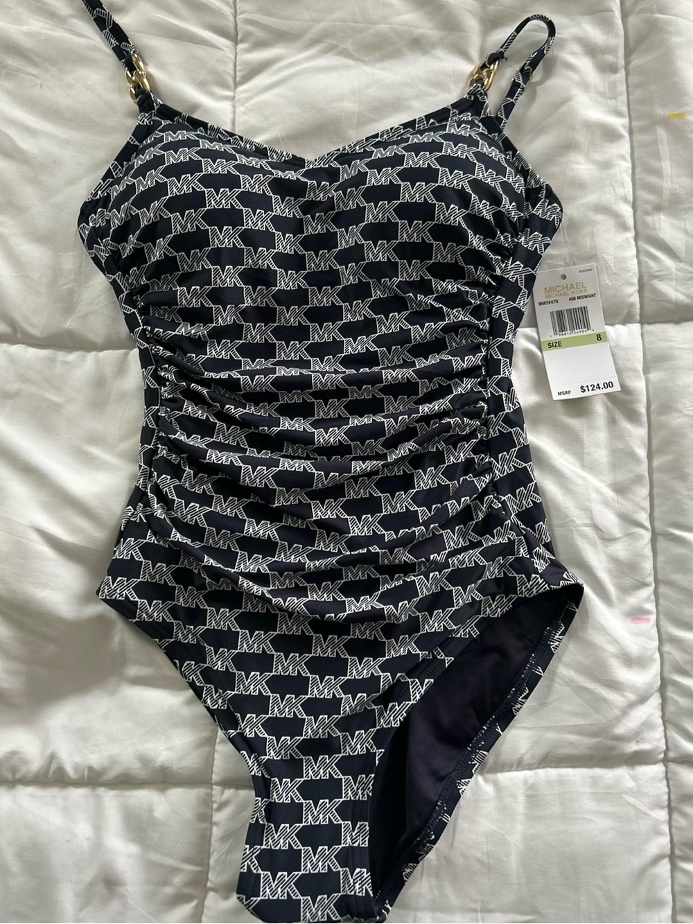 Michael Kors Black and White MK Logo One-Piece Swimsuit for Kids